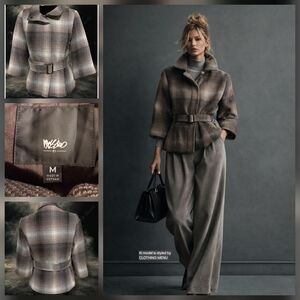 Mossimo Supply Co. Plaid Wool Belted Blazer Jacket Women's Size Medium